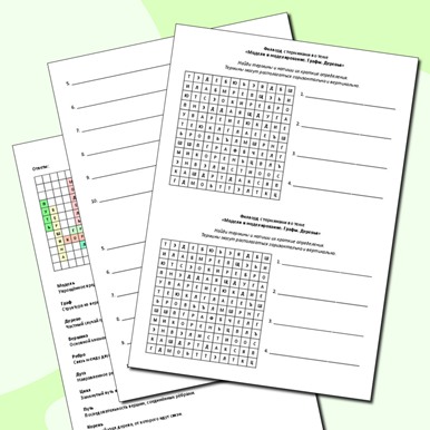 Филворд с терминами по теме «Модели и моделирование. Графы. Деревья»