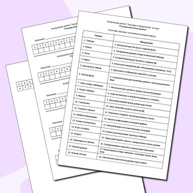 Контрольная работа «Термины и определения» по теме «Реляционные базы данных»