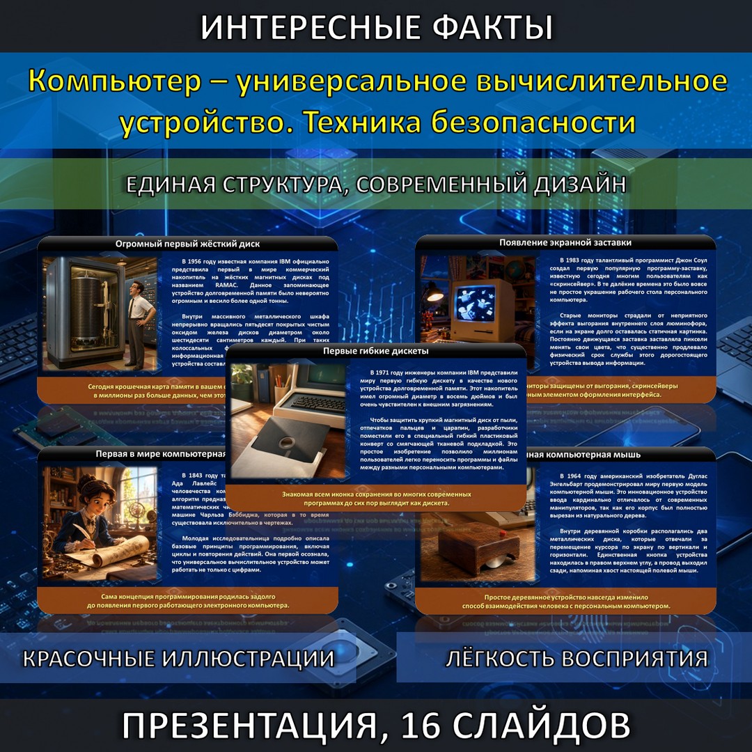 Презентация «Интересные факты» по теме «Компьютер – универсальное вычислительное устройство. Техника безопасности»
